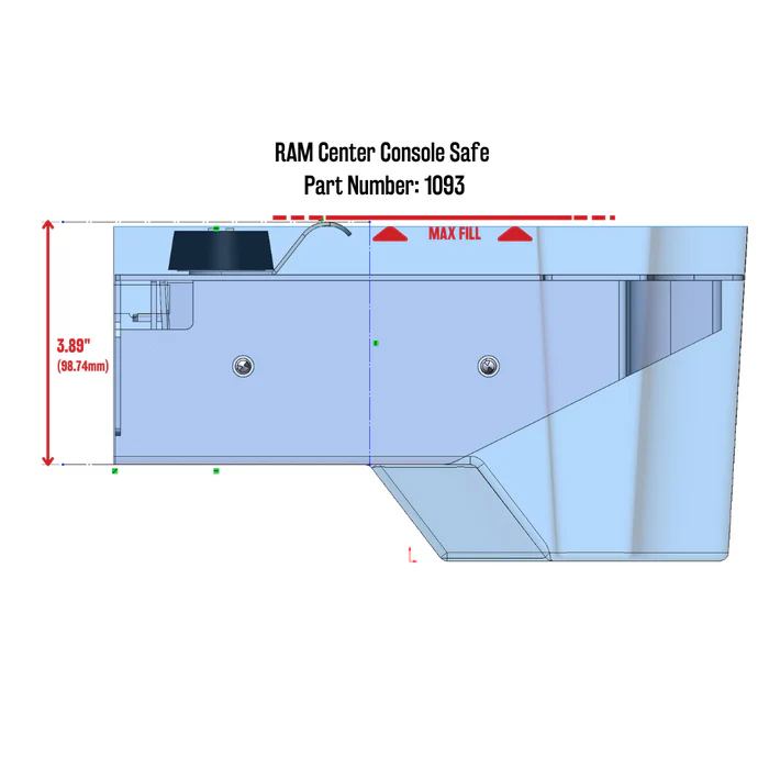 Console Vault Ram 1500/2500/3500 Center Console Truck Safe: 2019-2024 (3.89" max fill line) - Image 4