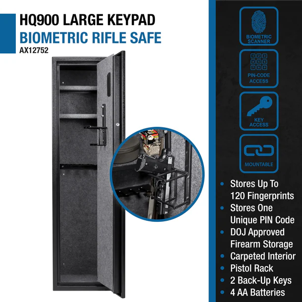 Barska AX12752 Large Quick Access Biometric Rifle Safe - 5 Gun Safe - Image 7